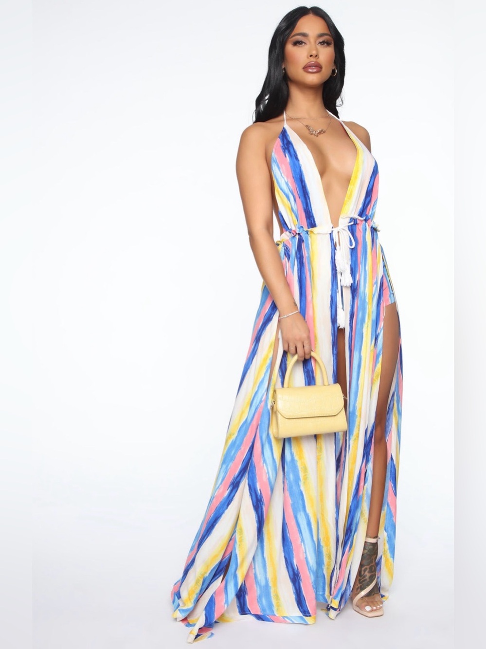 Fashion Nova Gypsy Rose Maxi Top and Shorts Set Size Small Blue Combo